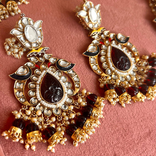 Meenakari/ Dark Maroon- Faux Kundan Ear Chain Earring Indian Style Earring/ Pakistani Fashion/Party Earring. Gift for women