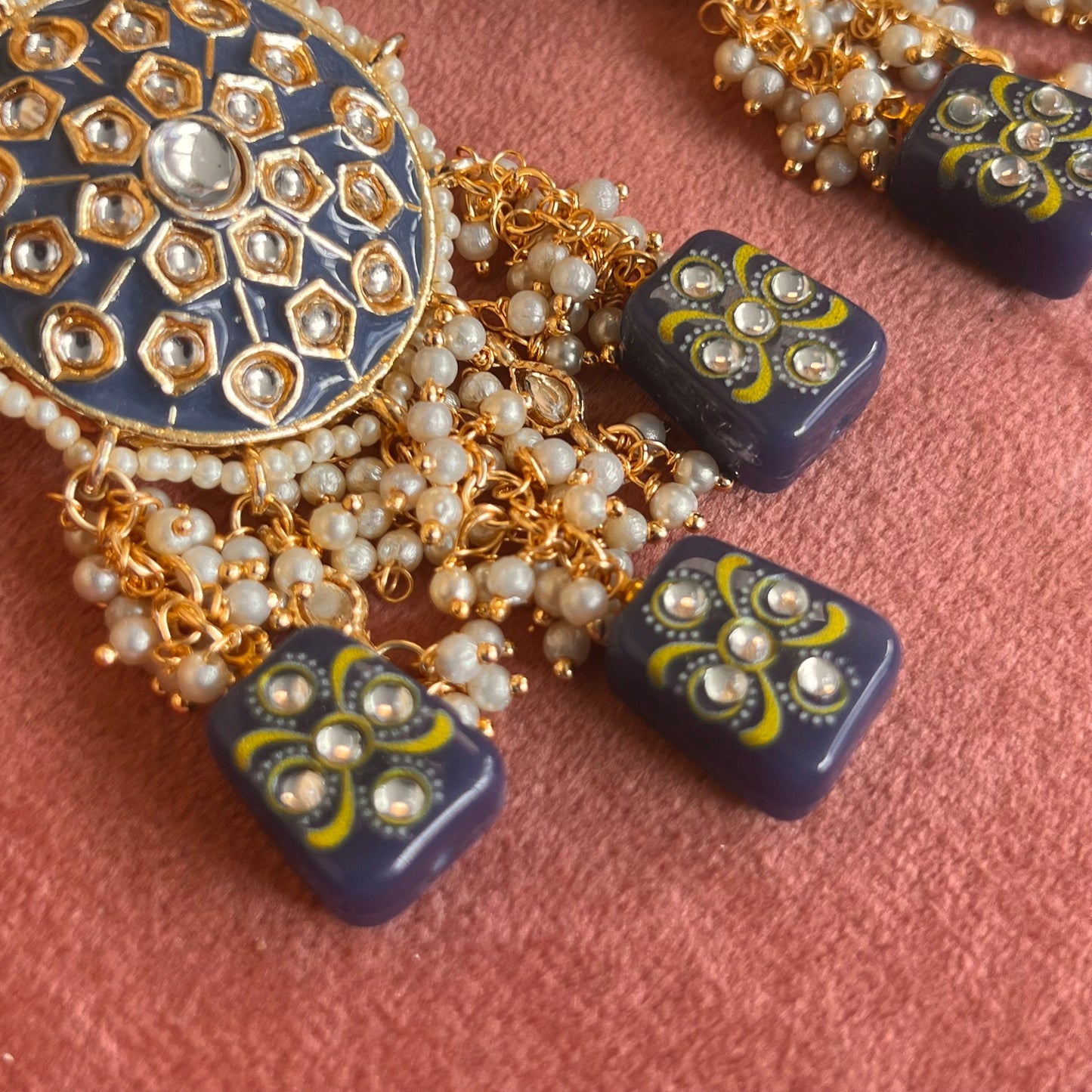 Navy- Dice Design Faux Kundan Earring Indian Style Earring/ Pakistani Fashion/Party Earring. Gift for women