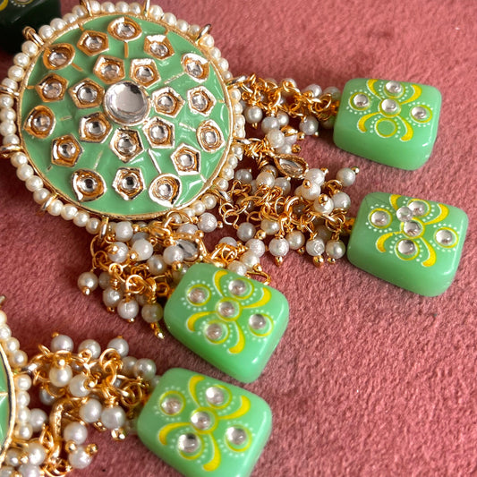 Mint- Dice Design Faux Kundan Earring Indian Style Earring/ Pakistani Fashion/Party Earring. Gift for women