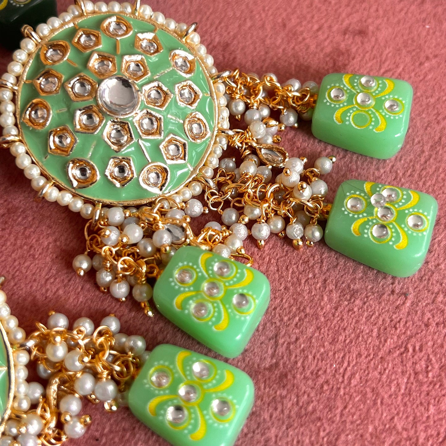 Mint- Dice Design Faux Kundan Earring Indian Style Earring/ Pakistani Fashion/Party Earring. Gift for women