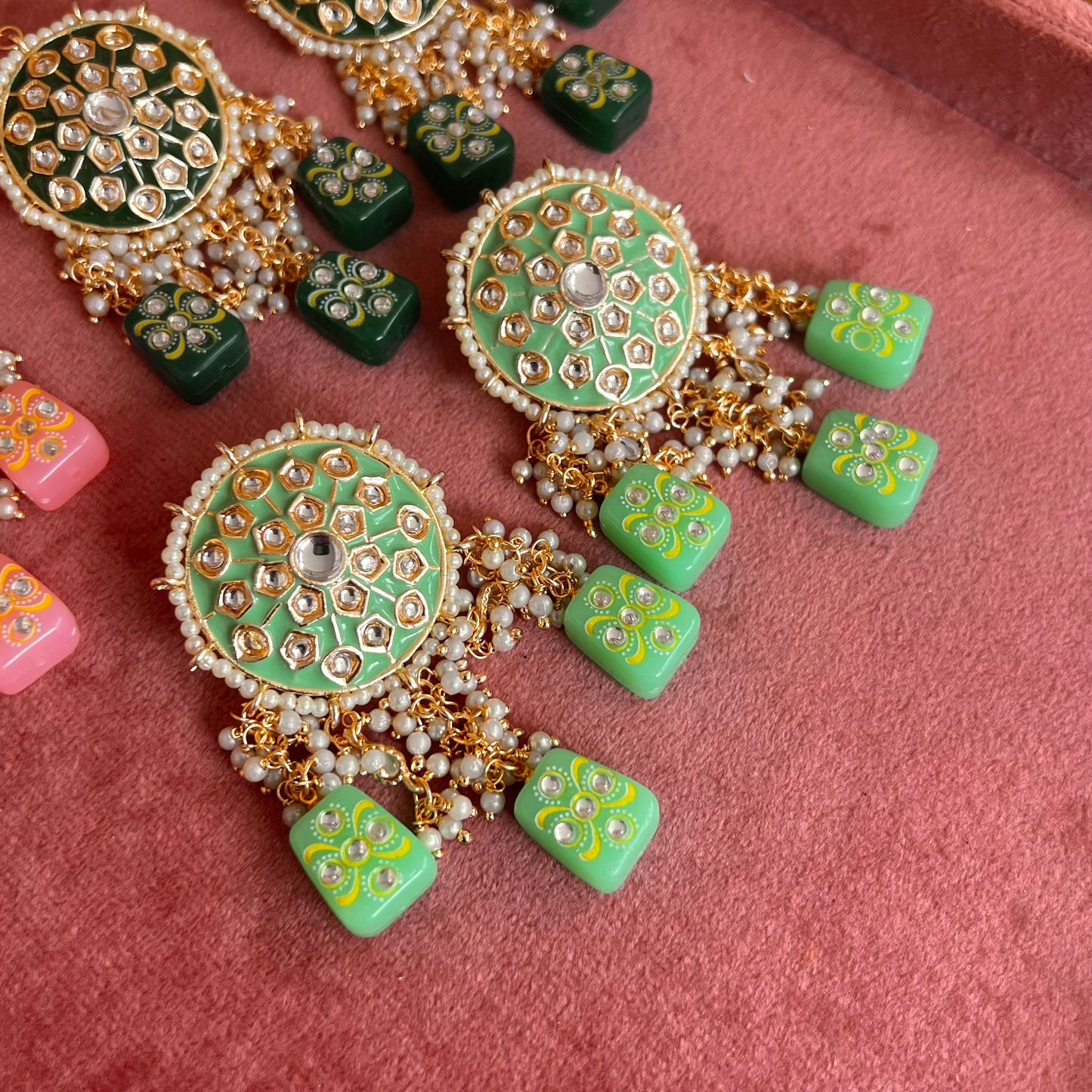 Mint- Dice Design Faux Kundan Earring Indian Style Earring/ Pakistani Fashion/Party Earring. Gift for women