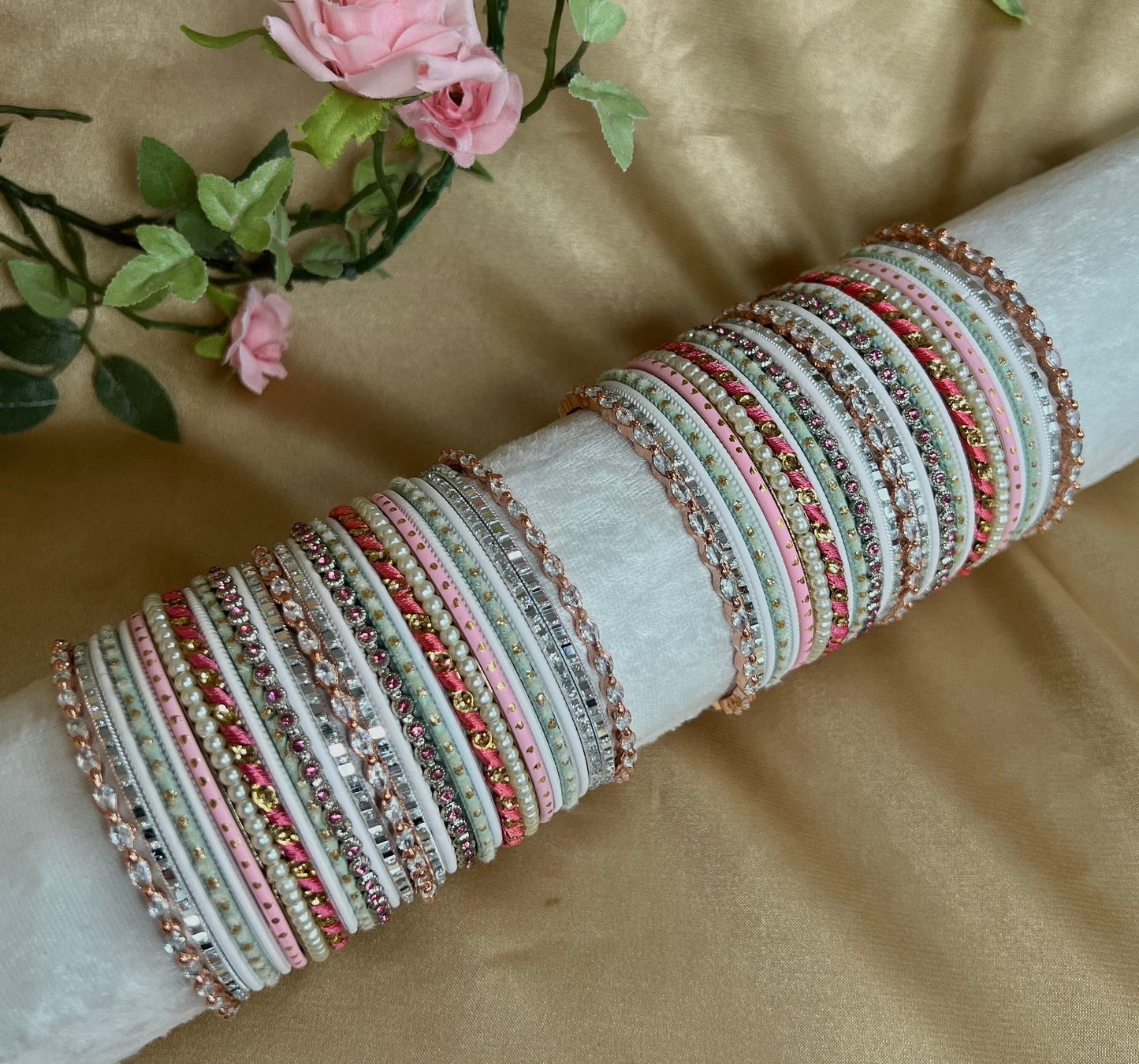 Pink/Mint Midi Bangle Set/Indian/ Pakistani/Jewelley/ Fashion Bracelet