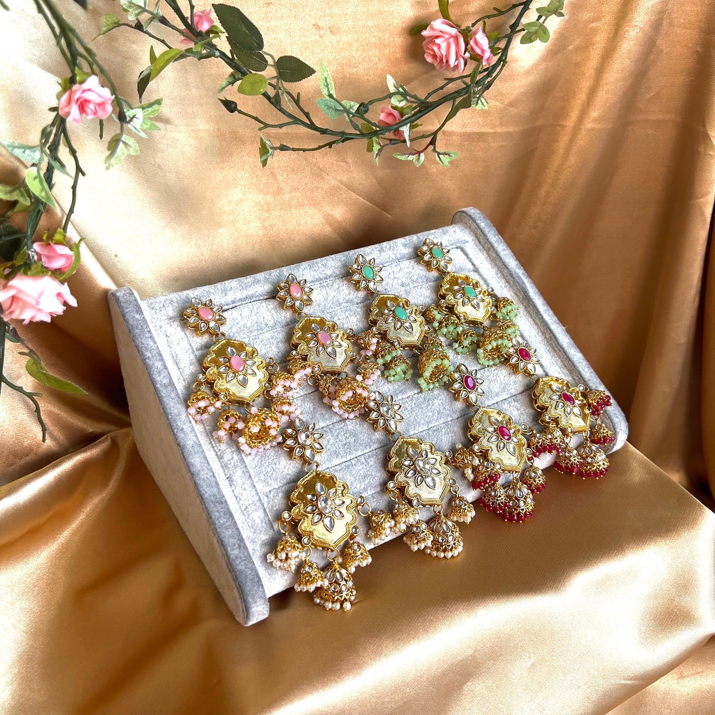 Medium Bright Gold Earring - Mint Indian Style Earring/ Pakistani Fashion/Party Earring. Gift for women