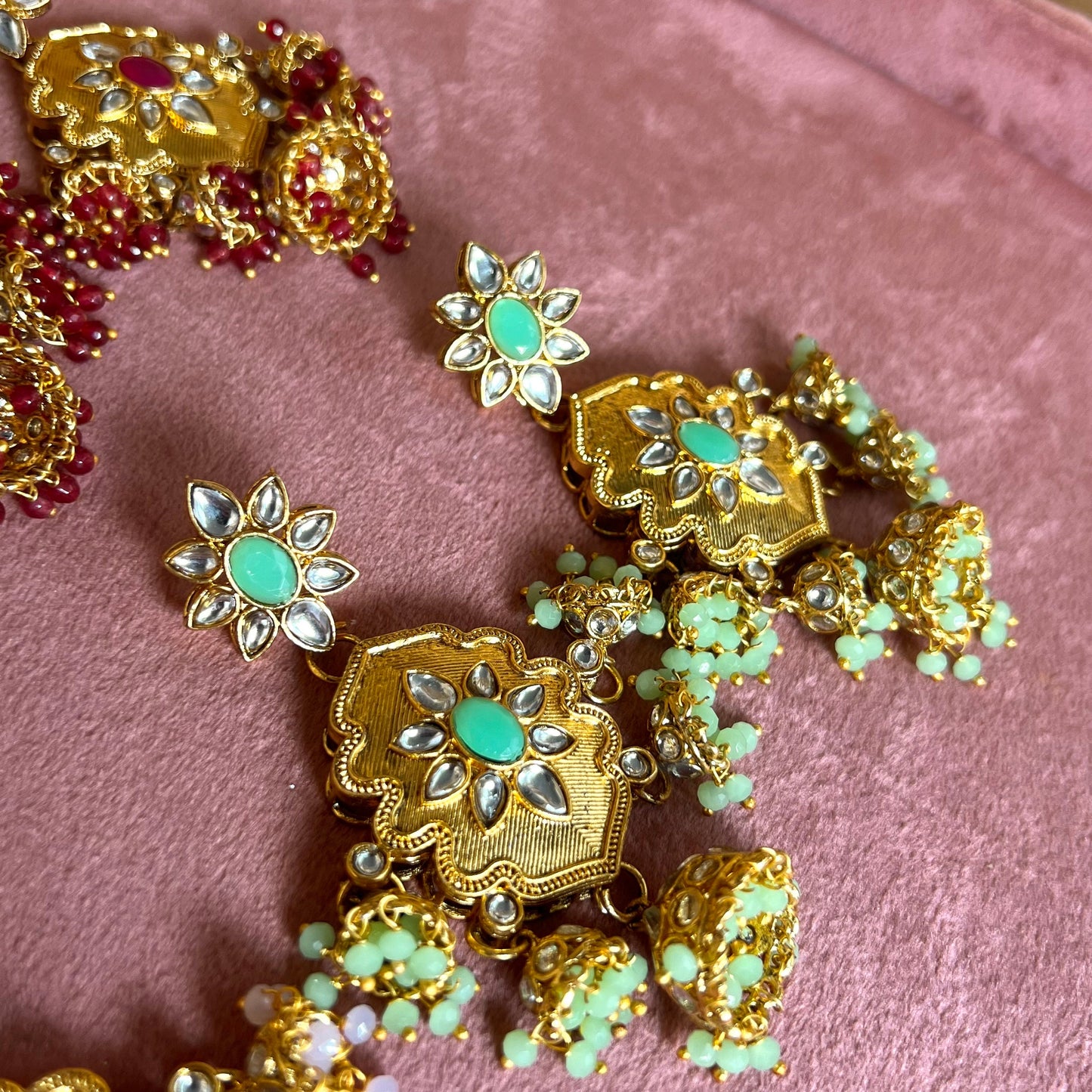 Medium Bright Gold Earring - Mint Indian Style Earring/ Pakistani Fashion/Party Earring. Gift for women