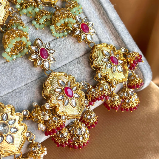 Medium Bright Gold Earring - Ruby Indian Style Earring/ Pakistani Fashion/Party Earring. Gift for women