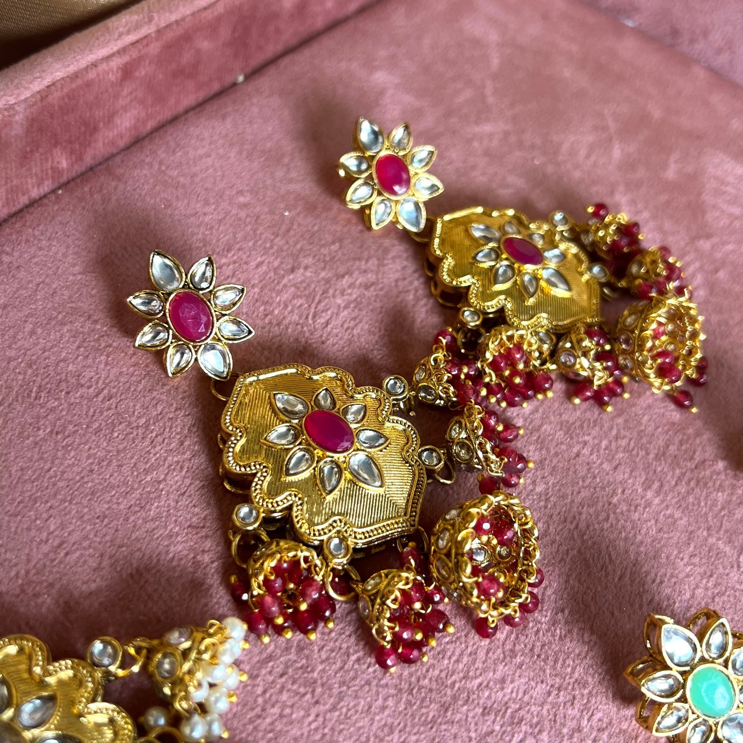 Medium Bright Gold Earring - Ruby Indian Style Earring/ Pakistani Fashion/Party Earring. Gift for women