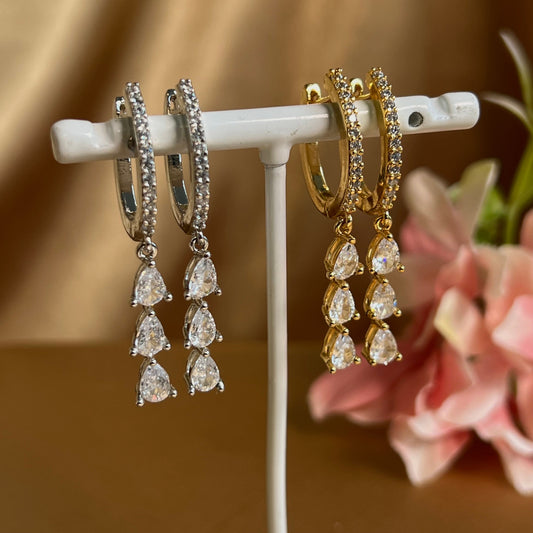 Elegant Crystal Earrings -Silver Hoop Diamond Earring Reception/Civil Wedding/ Party Earring.Gift for women/ Fashion Jewellery/Sophisticated