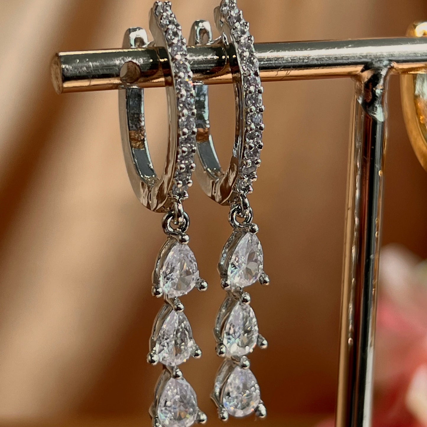 Elegant Crystal Earrings -Silver Hoop Diamond Earring Reception/Civil Wedding/ Party Earring.Gift for women/ Fashion Jewellery/Sophisticated
