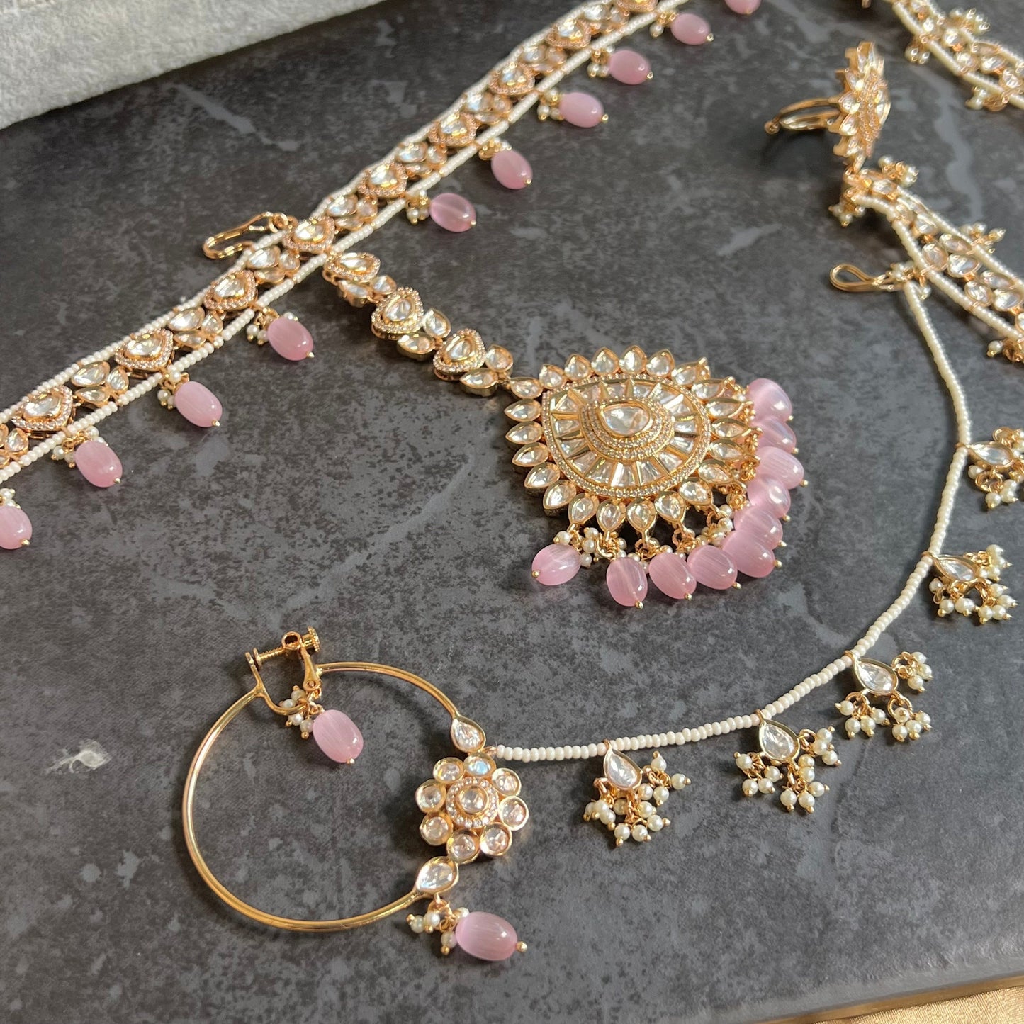 Real Kundan Gold Plated Pink Full Choker Set Indian/ Pakistani Style/Necklace/ Choker/ Earring/ Tikka/ Mathapatti/Mala/Jhumar