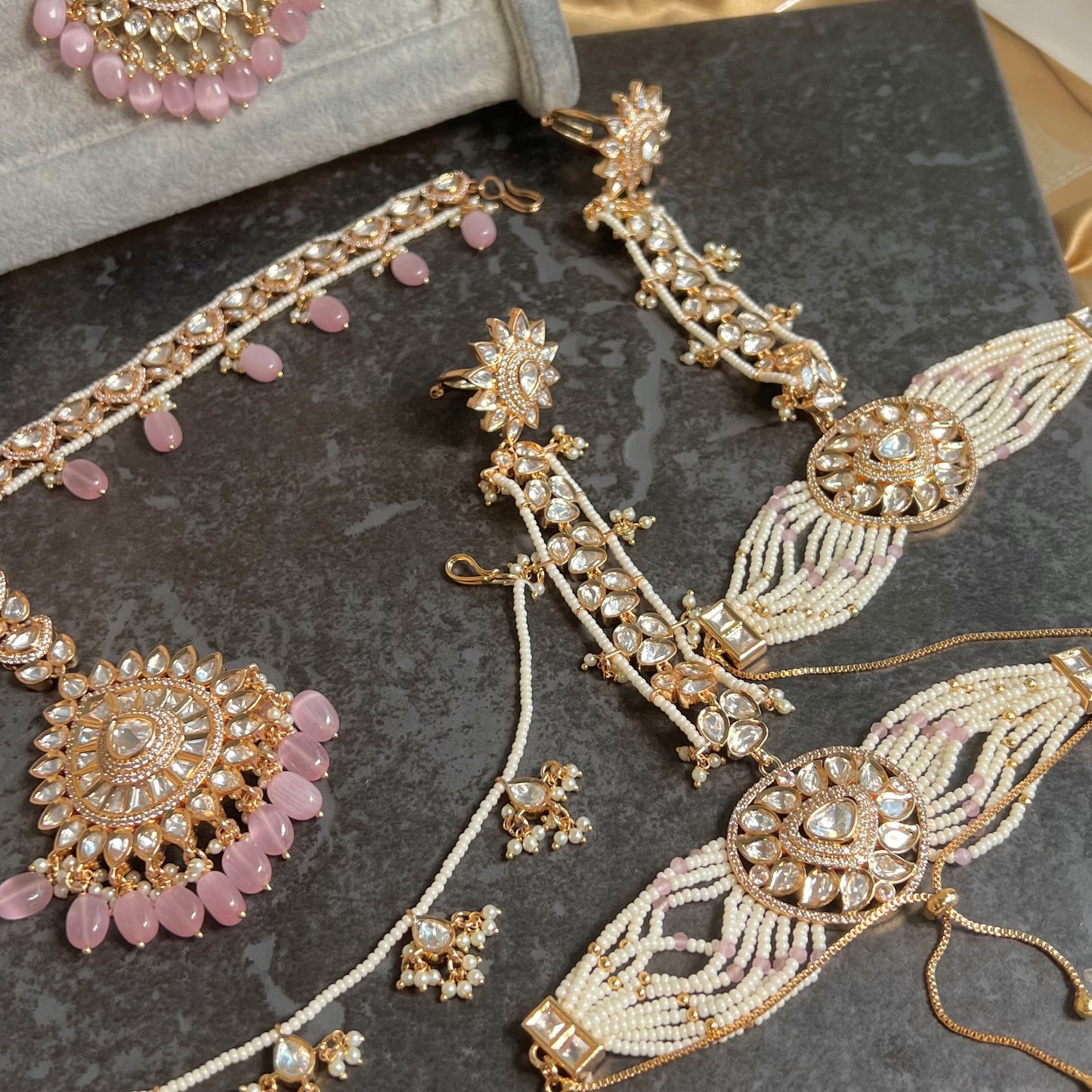 Real Kundan Gold Plated Pink Full Choker Set Indian/ Pakistani Style/Necklace/ Choker/ Earring/ Tikka/ Mathapatti/Mala/Jhumar