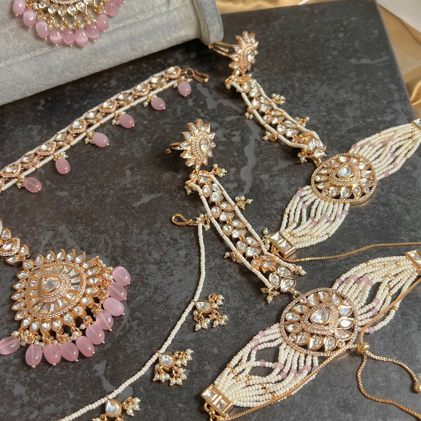 Real Kundan Gold Plated Pink Full Choker Set Indian/ Pakistani Style/Necklace/ Choker/ Earring/ Tikka/ Mathapatti/Mala/Jhumar