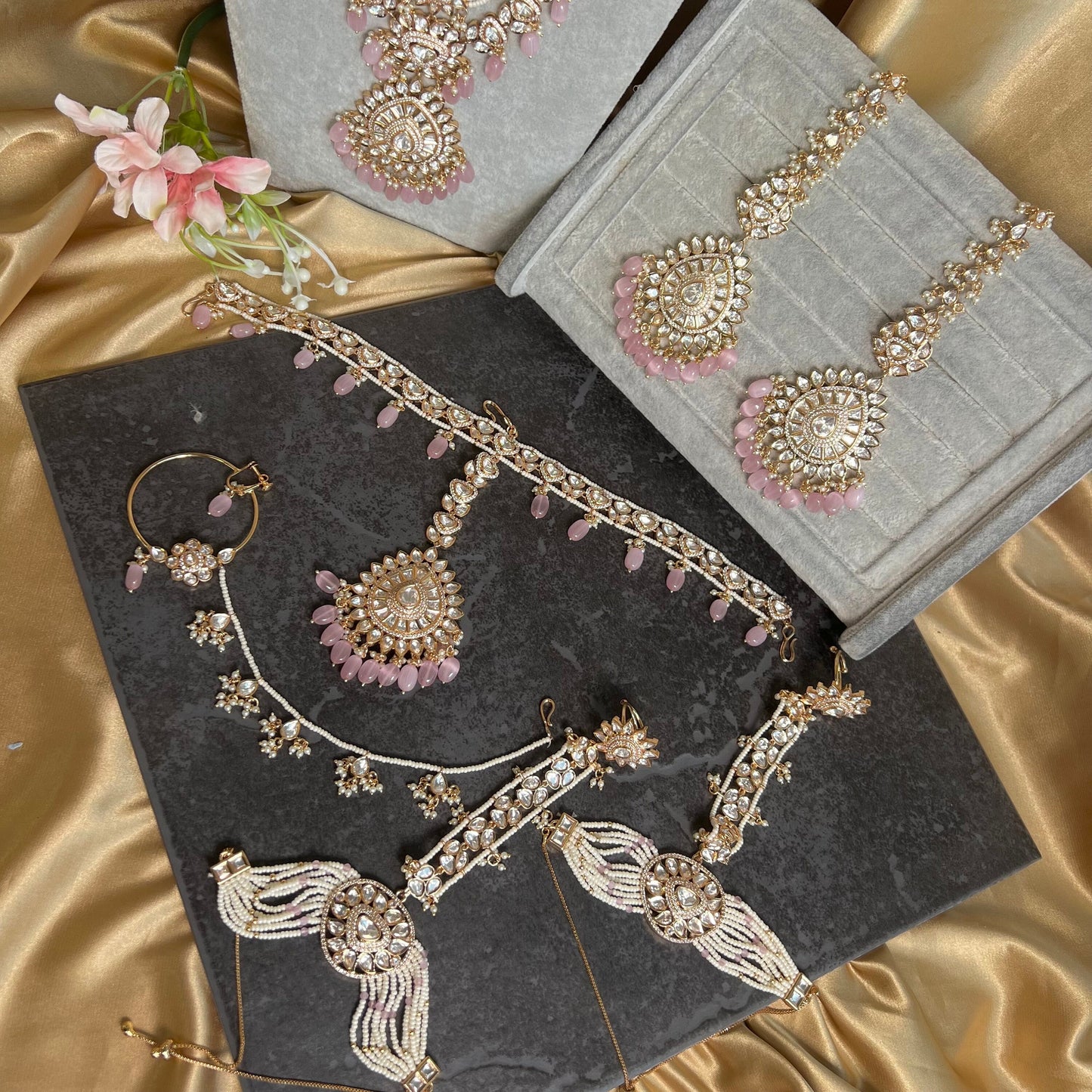 Real Kundan Gold Plated Pink Full Choker Set Indian/ Pakistani Style/Necklace/ Choker/ Earring/ Tikka/ Mathapatti/Mala/Jhumar