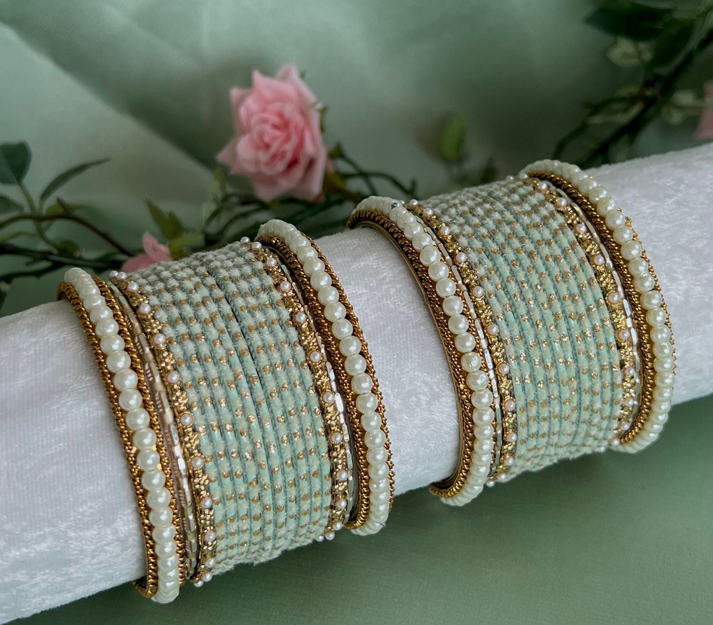 Small Mint Velvet Bangle Set/Indian/ Pakistani/Jewelley/ Fashion Bracelet