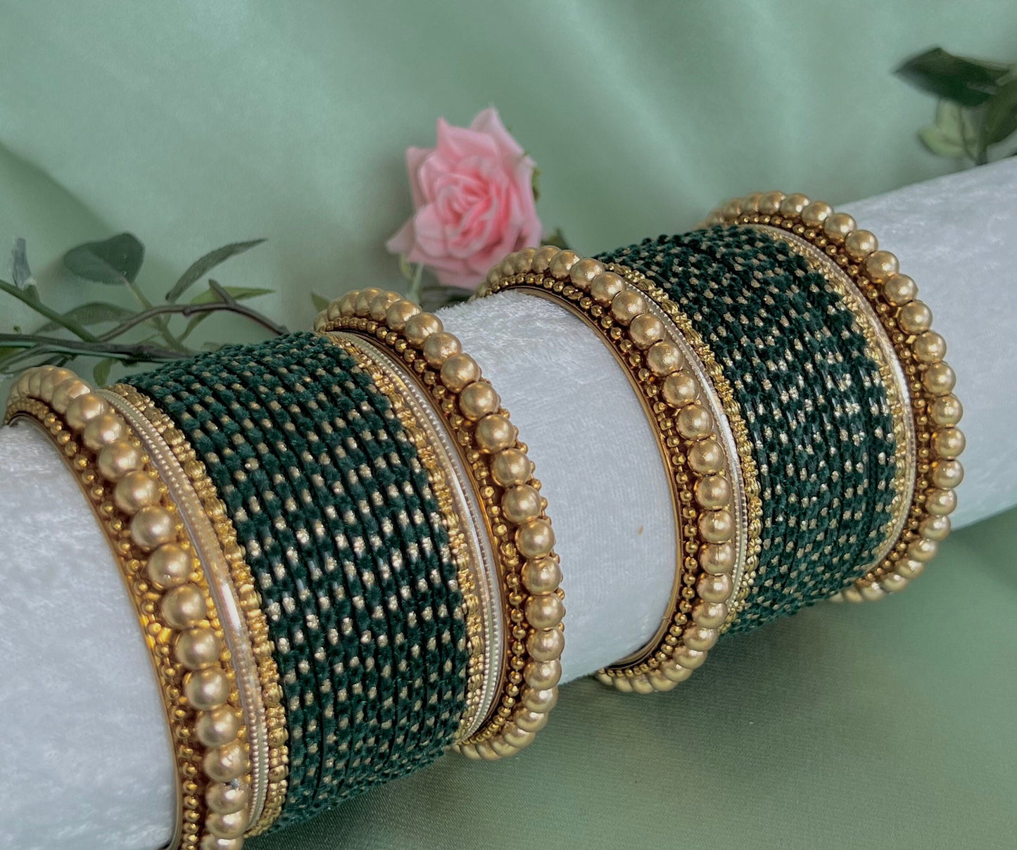Small Green Velvet Bangle Set/Indian/ Pakistani/Jewelley/ Fashion Bracelet