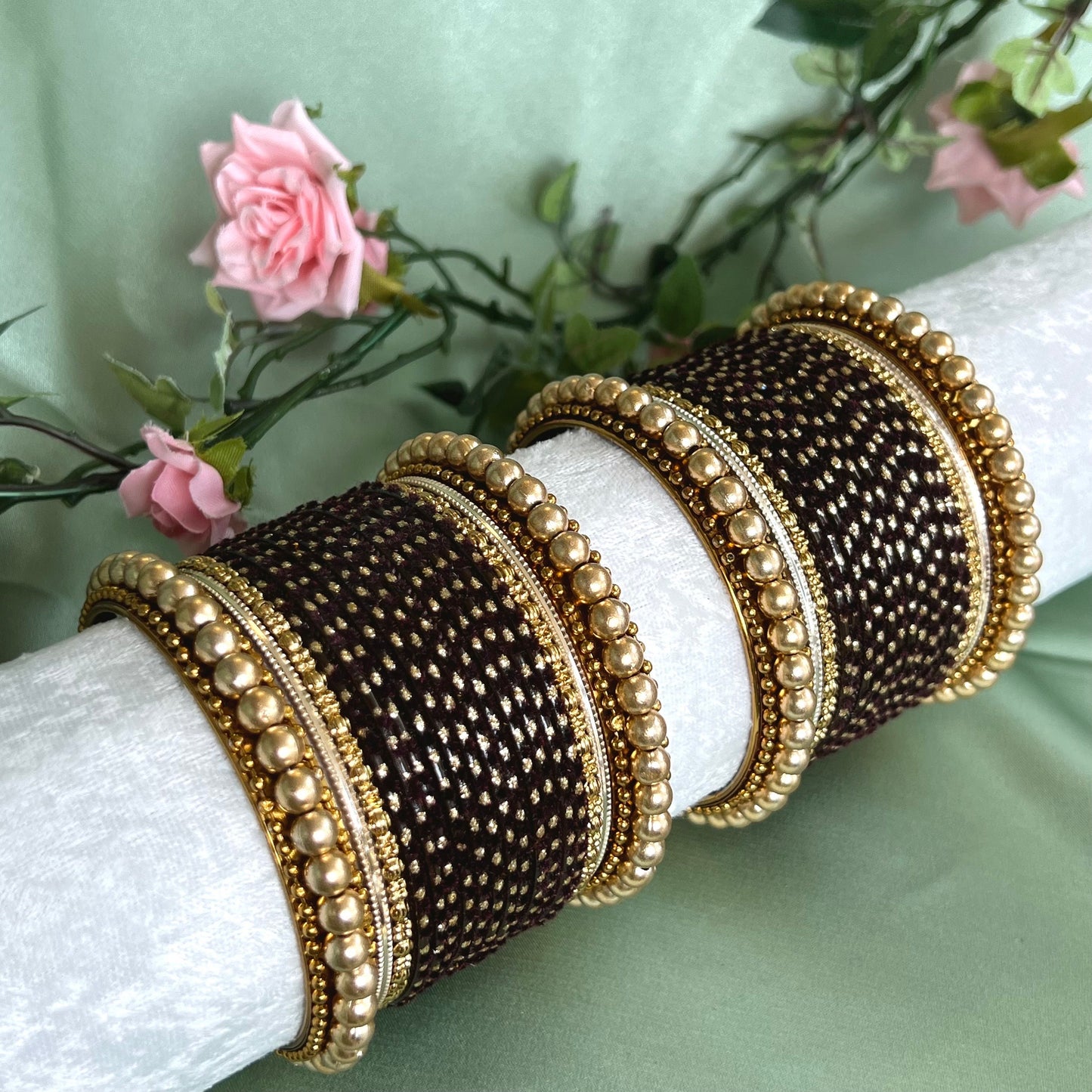 Small Dark Brown Velvet Bangle Set/Indian/ Pakistani/Jewelley/ Fashion Bracelet