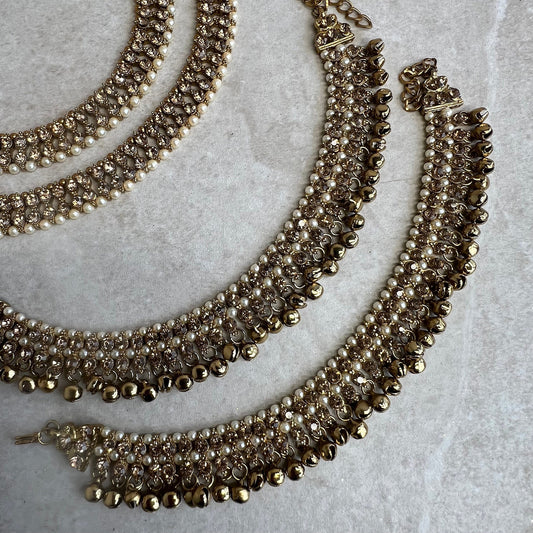 Anklets - Golden Rhinestone/ Bell Detail/Indian/ Pakistani Style Jhanjra/ Foot Accessory