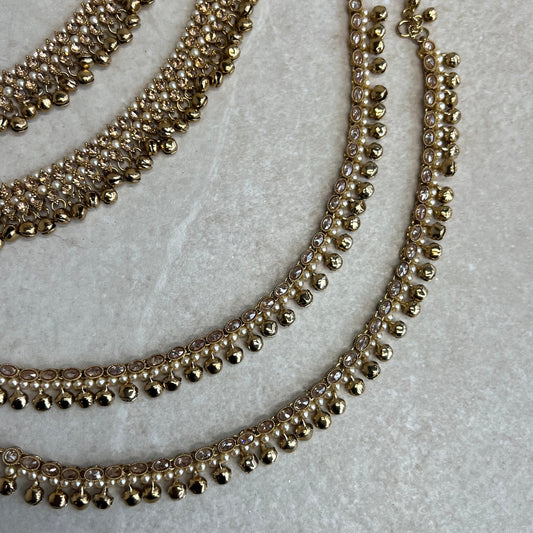 Anklets- Champagne Crystals/Indian/ Pakistani Style Jhanjra/ Foot Accessory