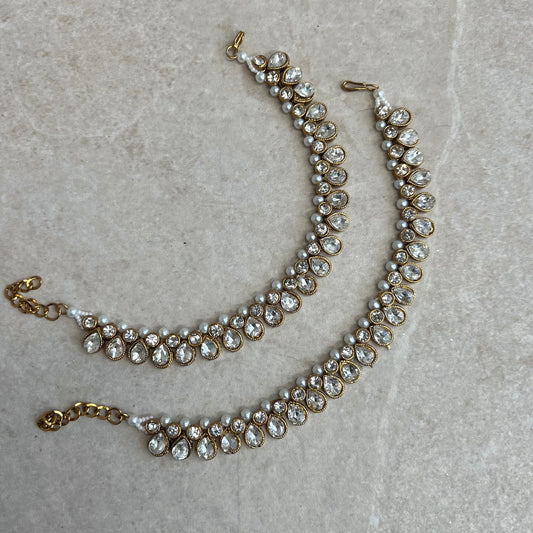 Anklets Clear- Rhinestones/Indian/ Pakistani Style Jhanjra/ Foot Accessory/Valentines gifts