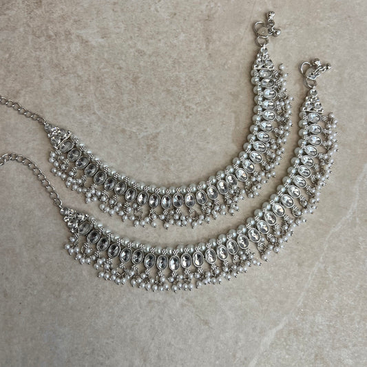 Anklets Silver- Rhinestones/Indian/ Pakistani Style Jhanjra