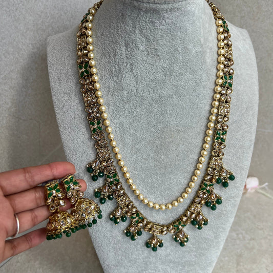 Green Long Mala and Earring/ Tikka/ Tikli/ Indian/ Pakistani/Fashion Jewellery/ Gift for Women