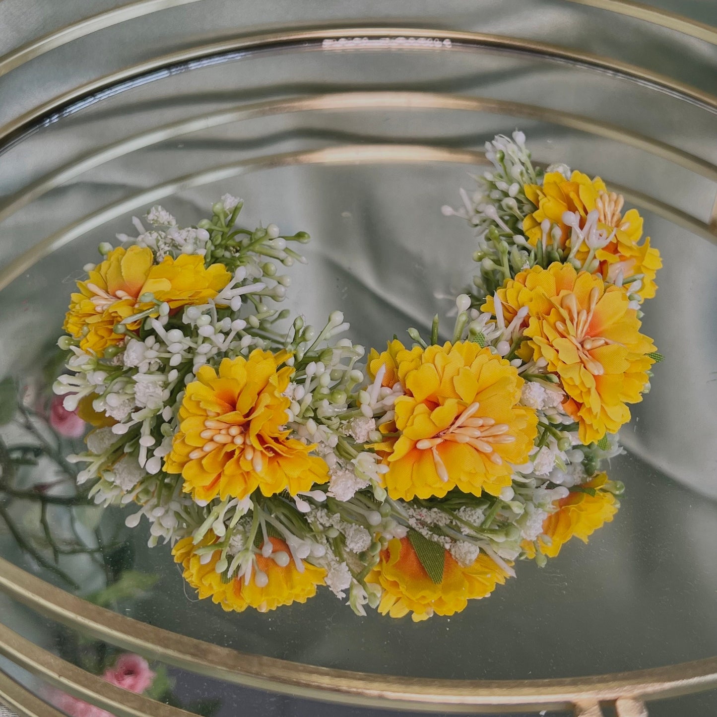 Ladies Floral Bun Gajra Artificial Flower Accessory - Yellow/ Unique Style/ Indian/ Pakistani/Fashion Jewellery/ Gift for Women