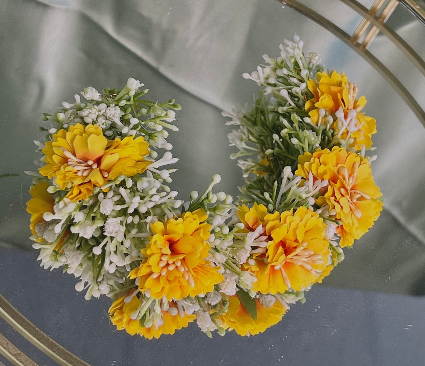 Ladies Floral Bun Gajra Artificial Flower Accessory - Yellow/ Unique Style/ Indian/ Pakistani/Fashion Jewellery/ Gift for Women