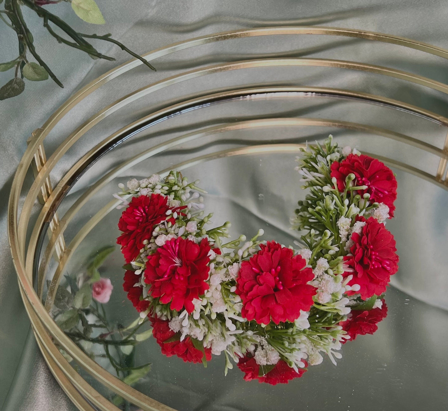 Ladies Floral Bun Gajra Artificial Flower Accessory - Red/ Unique Style/ Indian/ Pakistani/Fashion Jewellery/ Gift for Women