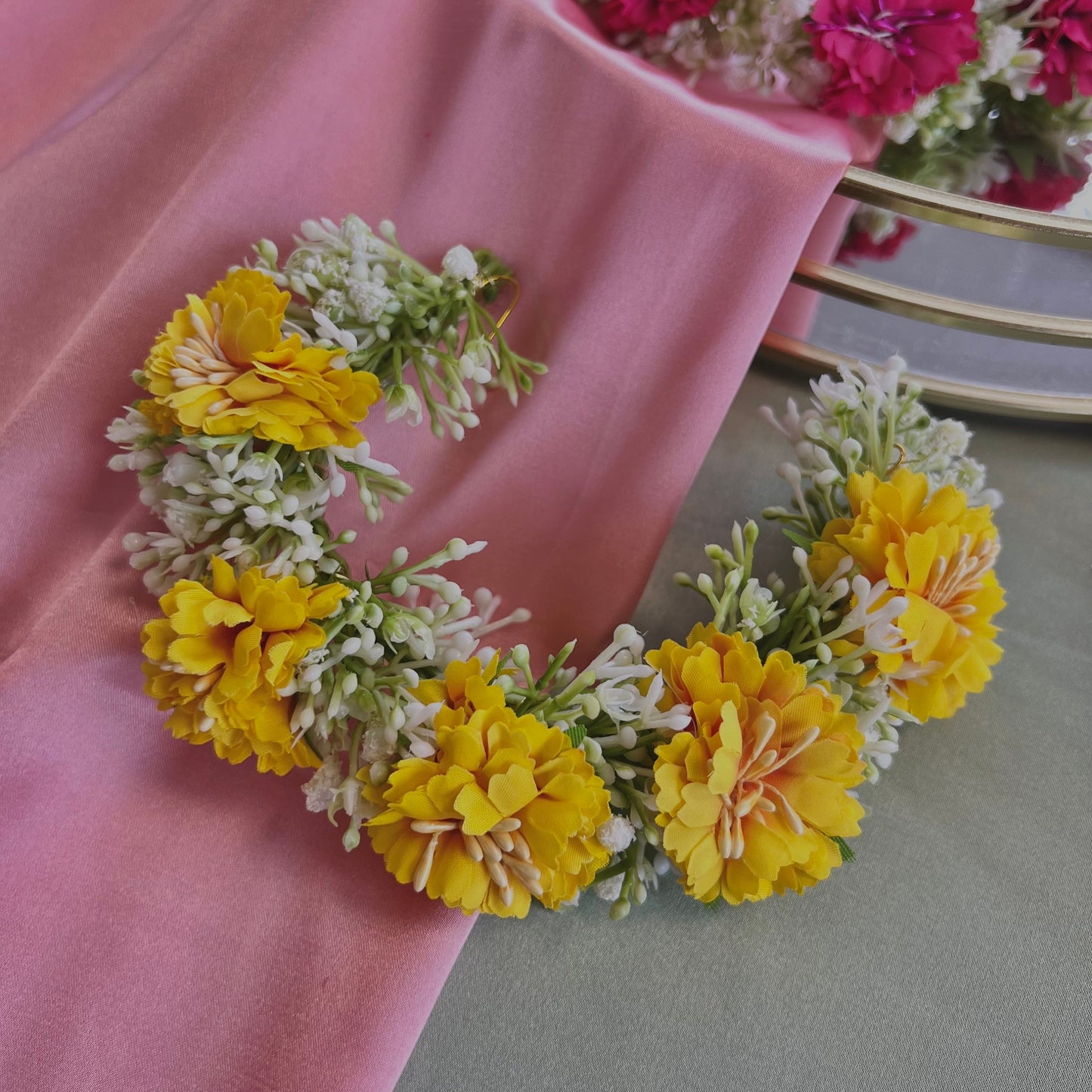 Ladies Floral Bun Gajra Artificial Flower Accessory - Yellow/ Unique Style/ Indian/ Pakistani/Fashion Jewellery/ Gift for Women