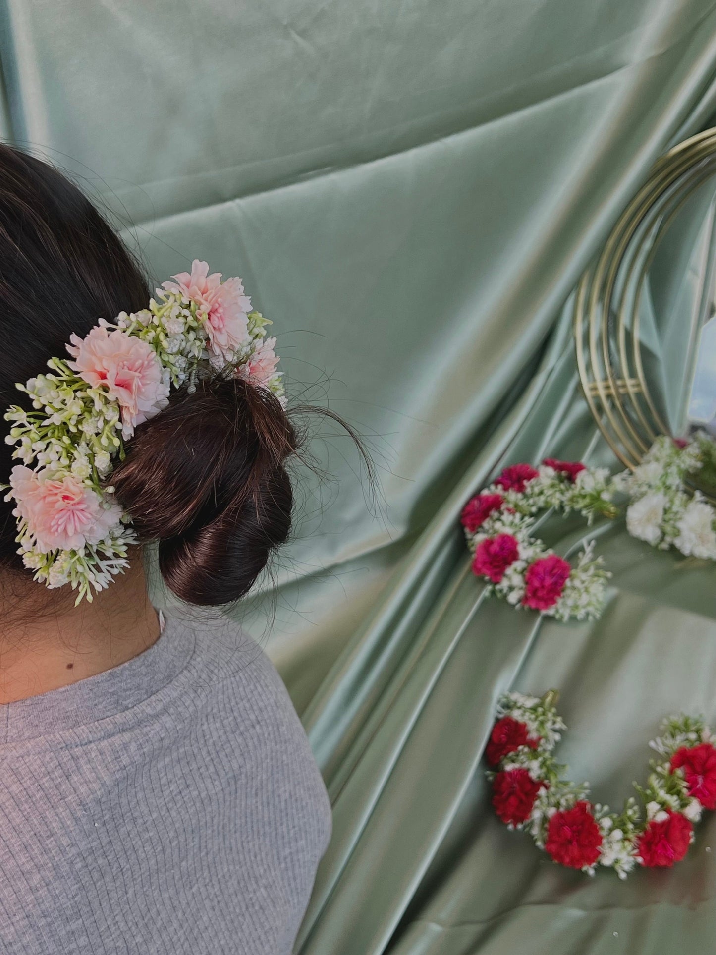 Ladies Floral Bun Gajra Artificial Flower Accessory - Pink/ Unique Style/ Indian/ Pakistani/Fashion Jewellery/ Gift for Women