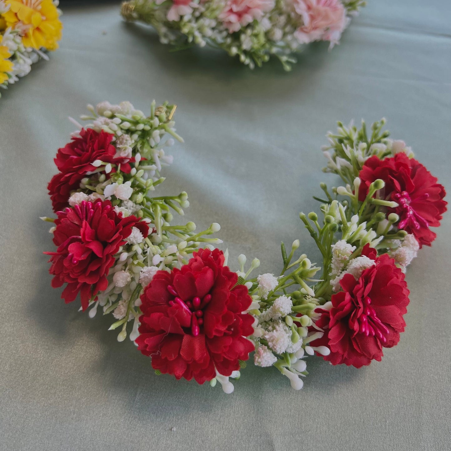 Ladies Floral Bun Gajra Artificial Flower Accessory - Red/ Unique Style/ Indian/ Pakistani/Fashion Jewellery/ Gift for Women