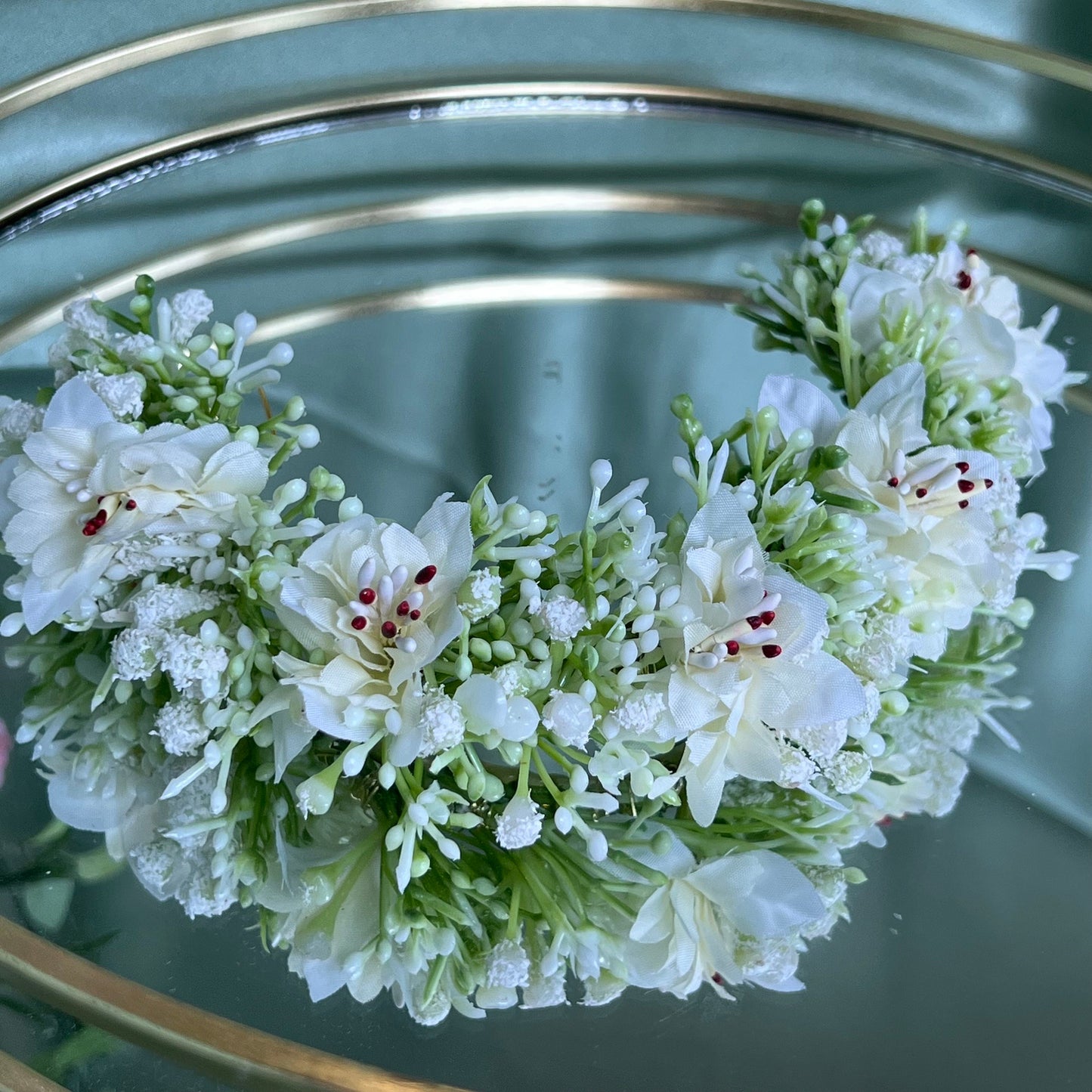 Ladies Floral Bun Gajra Artificial Flower Accessory - White/Mint Unique Style/ Indian/ Pakistani/Fashion Jewellery/ Gift for Women