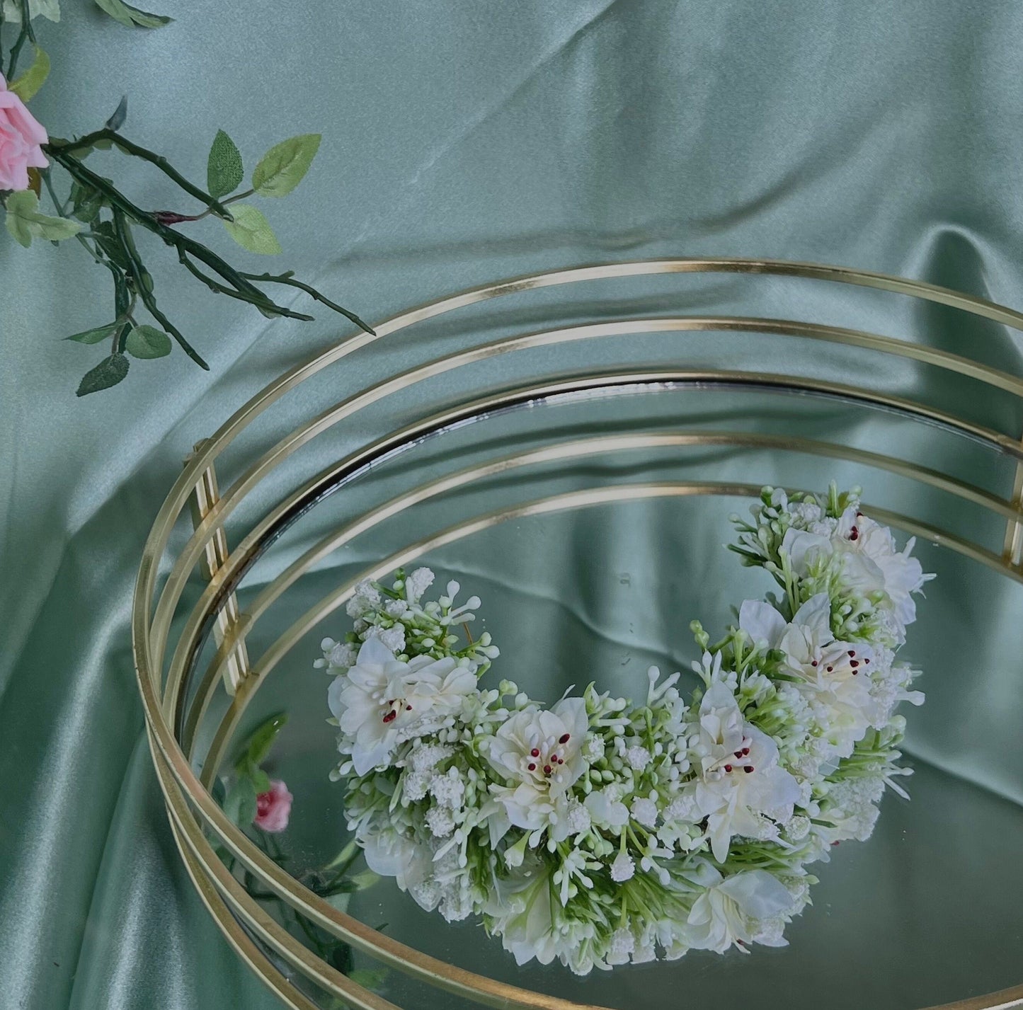 Ladies Floral Bun Gajra Artificial Flower Accessory - White/Mint Unique Style/ Indian/ Pakistani/Fashion Jewellery/ Gift for Women