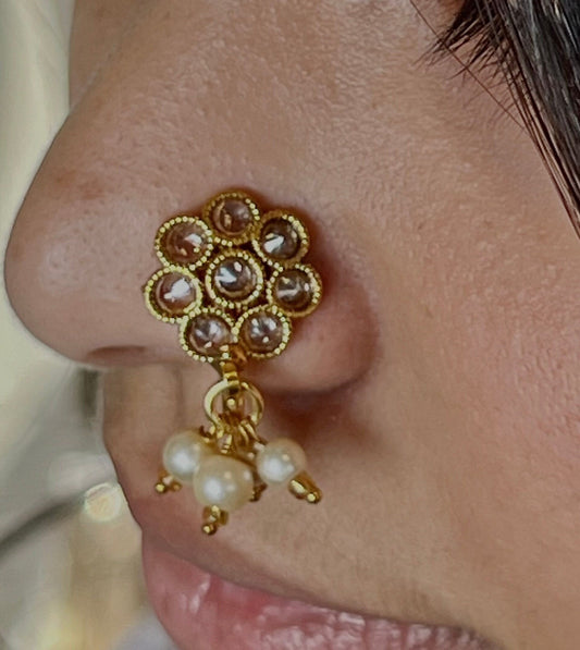 Floral Gold Nose Ring - Non Piercing/ Fashion Jewellery/ Gift for Women/Indian/Pakistani style/Nath /Indian Nose Jewellery