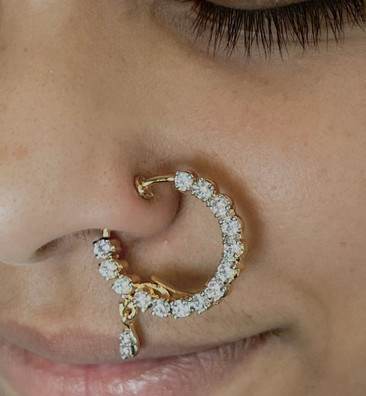 Medium Crystal Nose Ring - Non Piericing/ Fashion Jewellery/ Gift for Women/Indian/Pakistani style/Nath /Indian Nose Jewellery