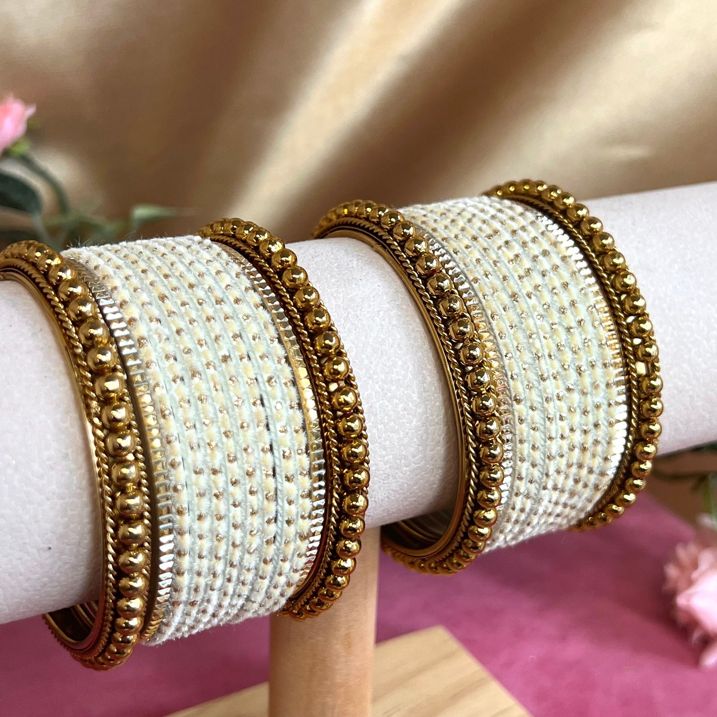 Small Velvet Bangle Set- Cream/Indian/ Pakistani/Jewelley/ Fashion Bracelet