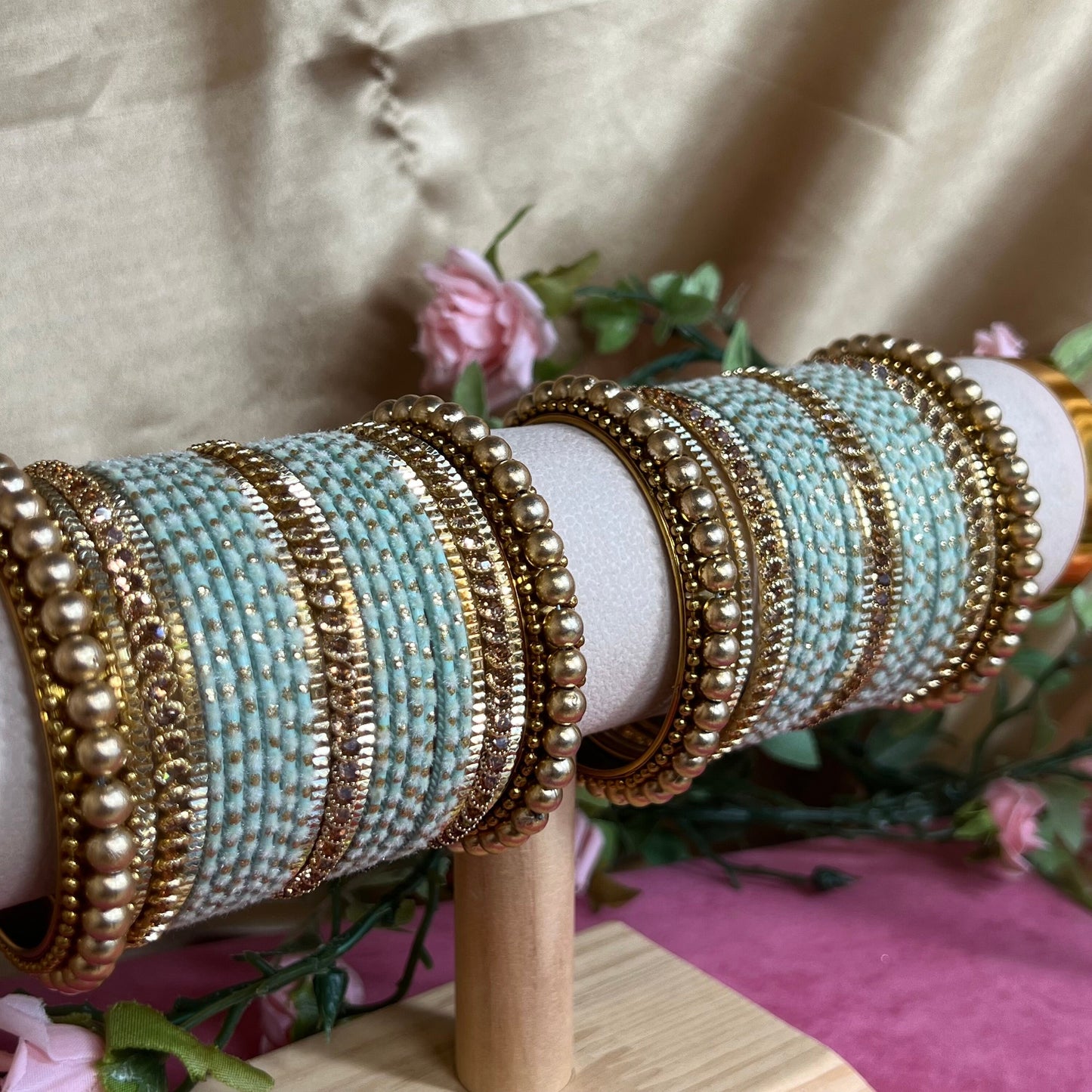 Midi Velvet Bangle Set- Mint/Indian/ Pakistani/Jewelley/ Fashion Bracelet