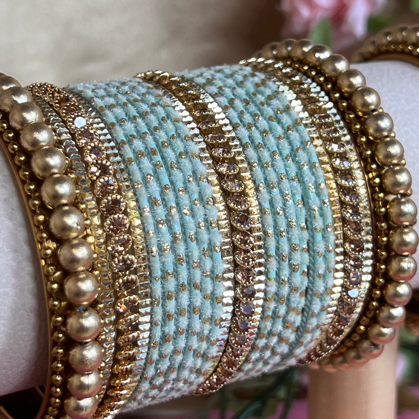 Midi Velvet Bangle Set- Mint/Indian/ Pakistani/Jewelley/ Fashion Bracelet