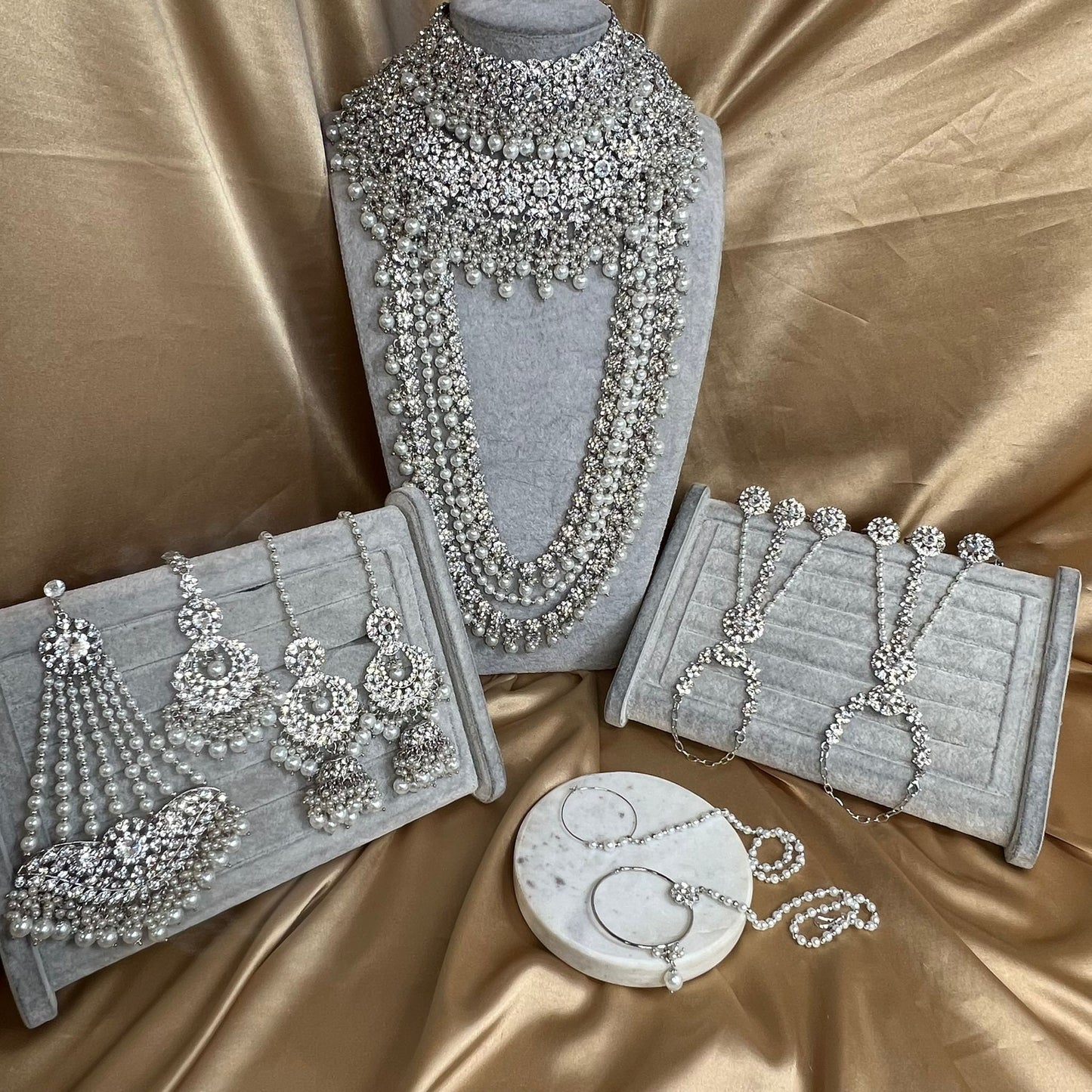 Silver Full Bridal Set Indian/ Pakistani Style/Necklace/ Choker/ Earring/ Tikka/ Mathapatti/Mala/Jhumar