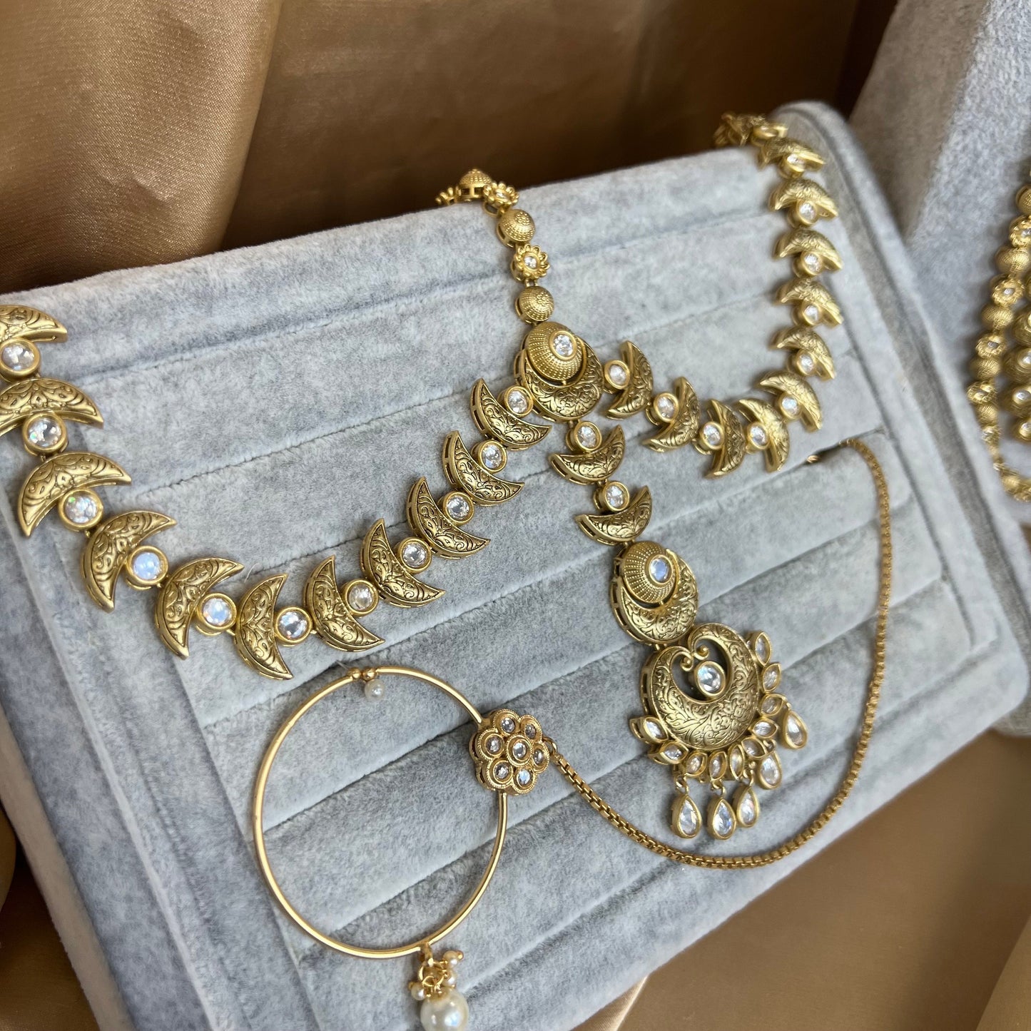 Matte Gold Full Bridal Set Indian/ Pakistani Style/Necklace/ Earring/ Tikka/ Mathapatti/Mala