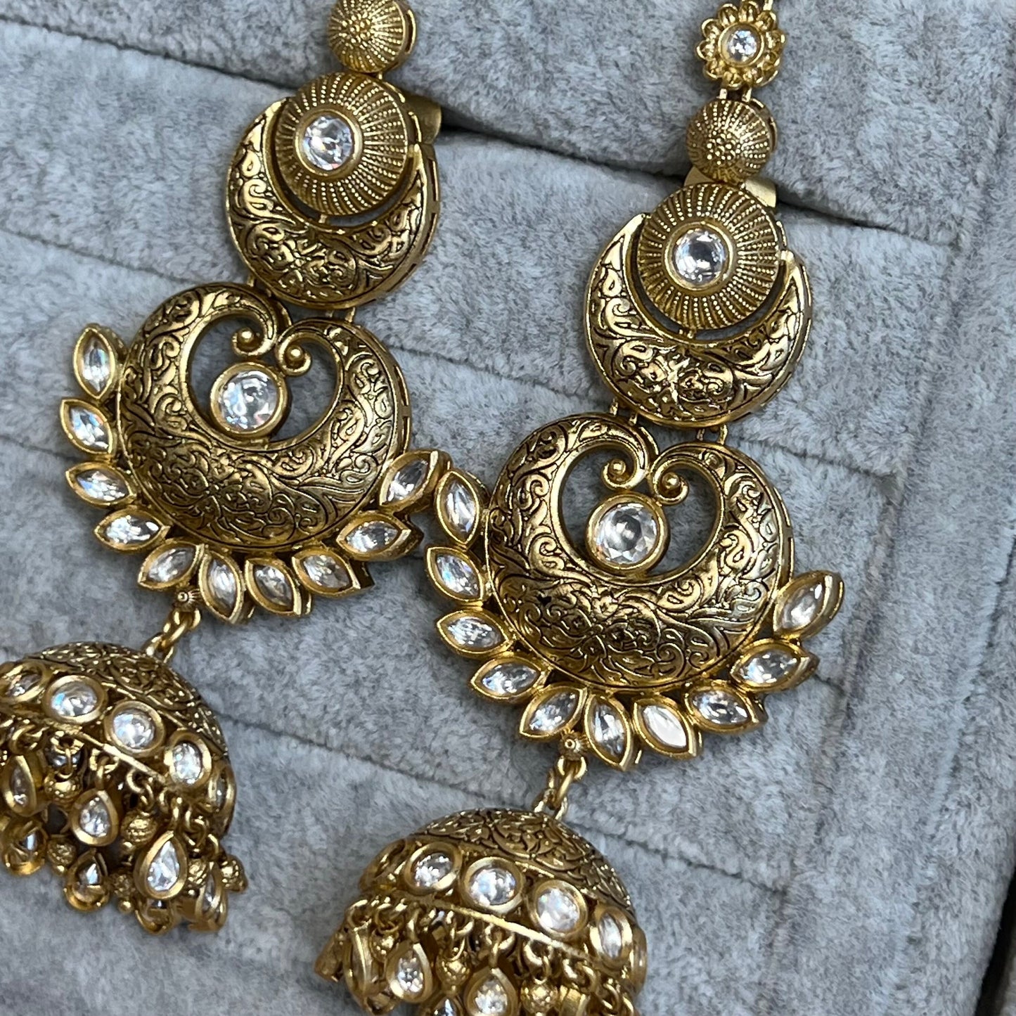 Matte Gold Full Bridal Set Indian/ Pakistani Style/Necklace/ Earring/ Tikka/ Mathapatti/Mala