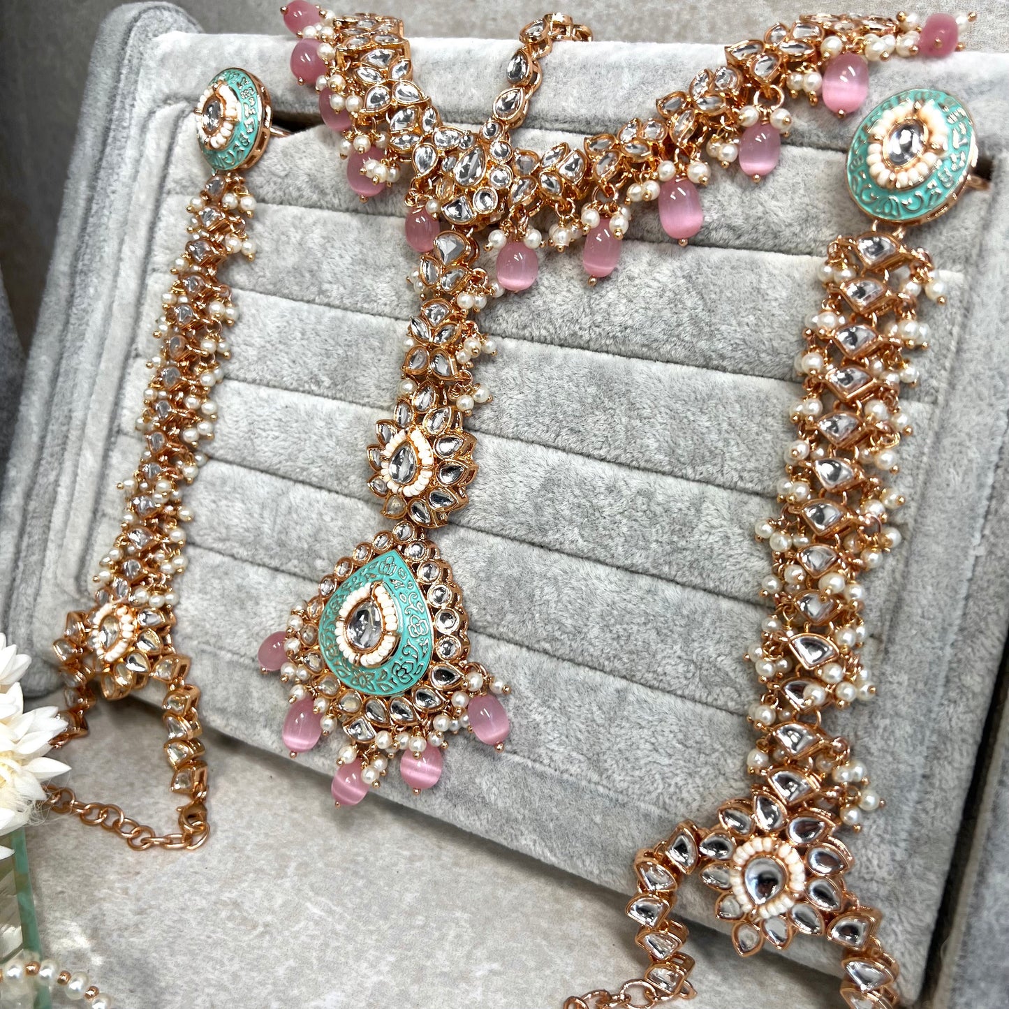 Faux Kundan Pastel Full Bridal Set/ Indian/ Pakistani Style/Necklace/ Choker/ Earring/ Tikka/ Mathapatti/Mala/Jhumar