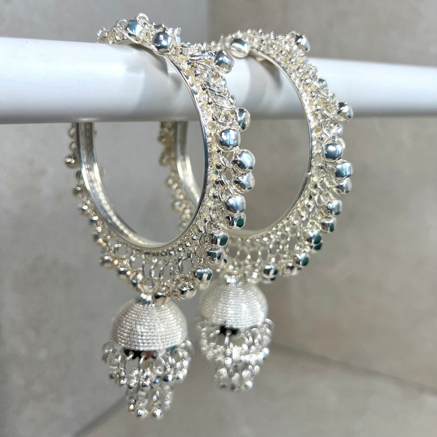 Silver Jhumka Bangles (Pair)/Indian/ Pakistani/Jewelley/ Fashion Bracelet