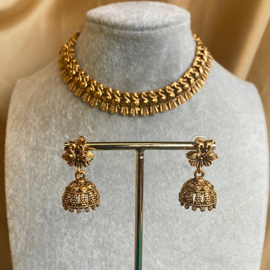 Antique Gold Temple Gold Set-Peacock Earring/ Indian/ Pakistani/Fashion Jewellery/ Gift for Women