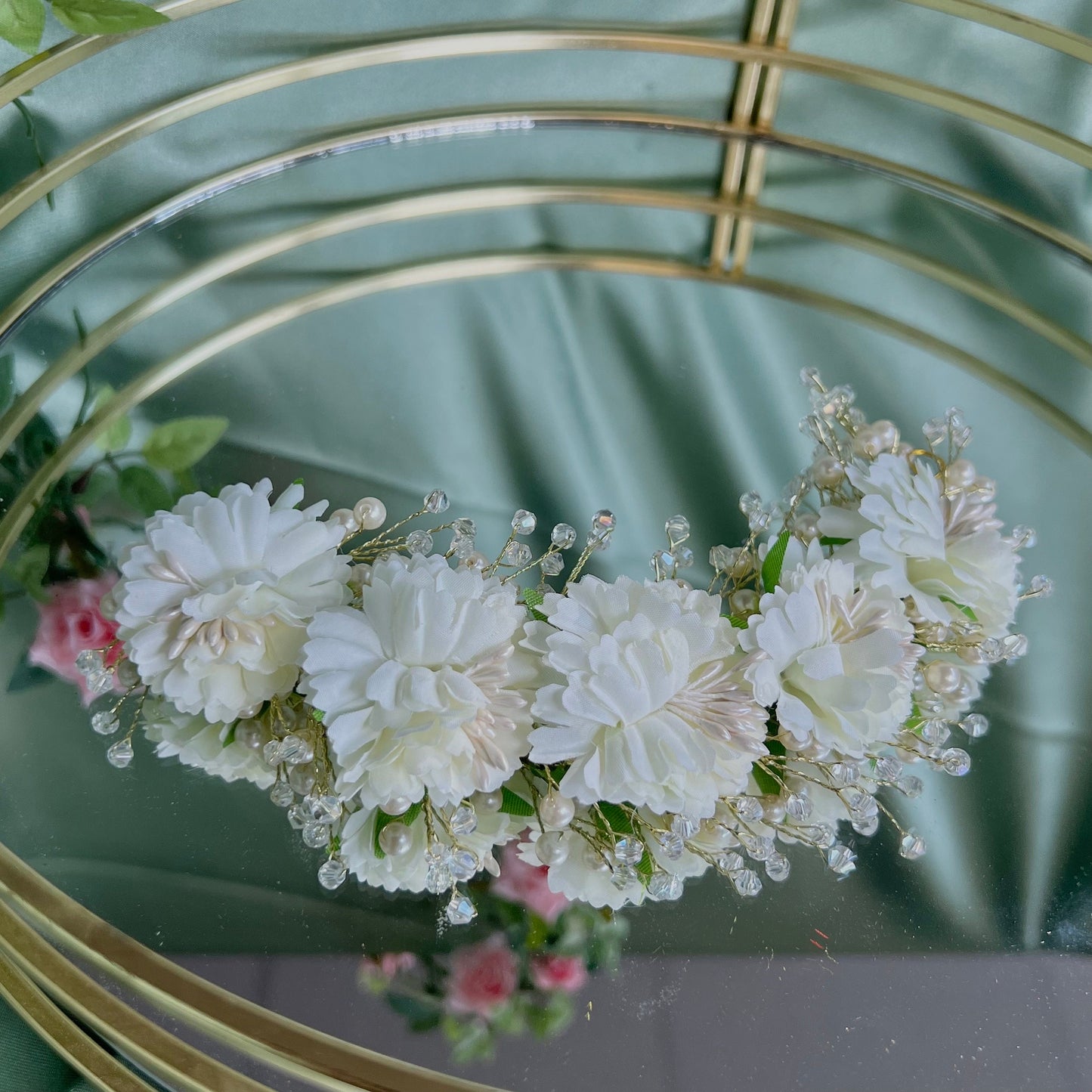 Ladies Floral Bun Gajra Artificial Flower Accessory - Crystal/Flower/ Unique Style/ Indian/ Pakistani/Fashion Jewellery/ Gift for Women