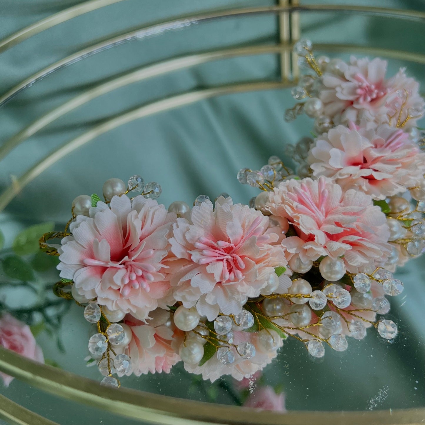 Ladies Floral Bun Gajra Artificial Flower Accessory - Pearl/Pink/ Unique Style/ Indian/ Pakistani/Fashion Jewellery/ Gift for Women