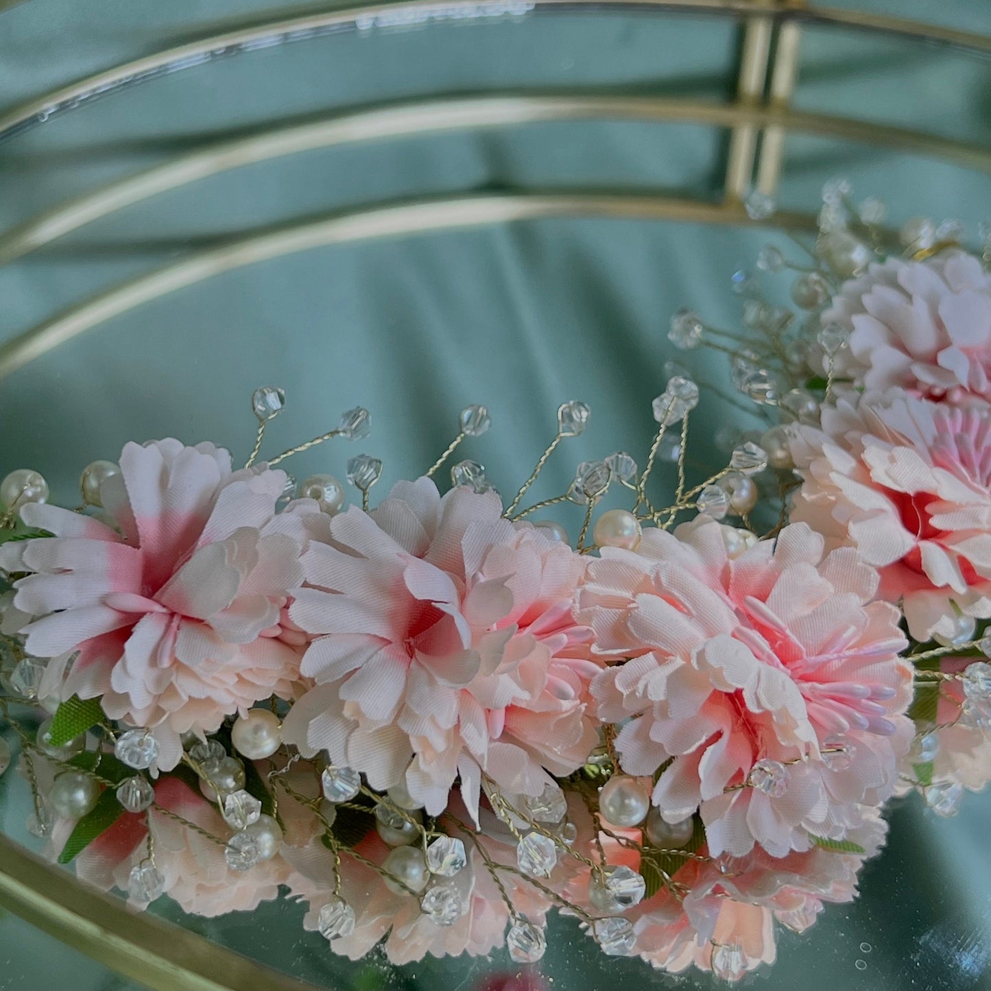 Ladies Floral Bun Gajra Artificial Flower Accessory - Crystal/Pink/ Unique Style/ Indian/ Pakistani/Fashion Jewellery/ Gift for Women