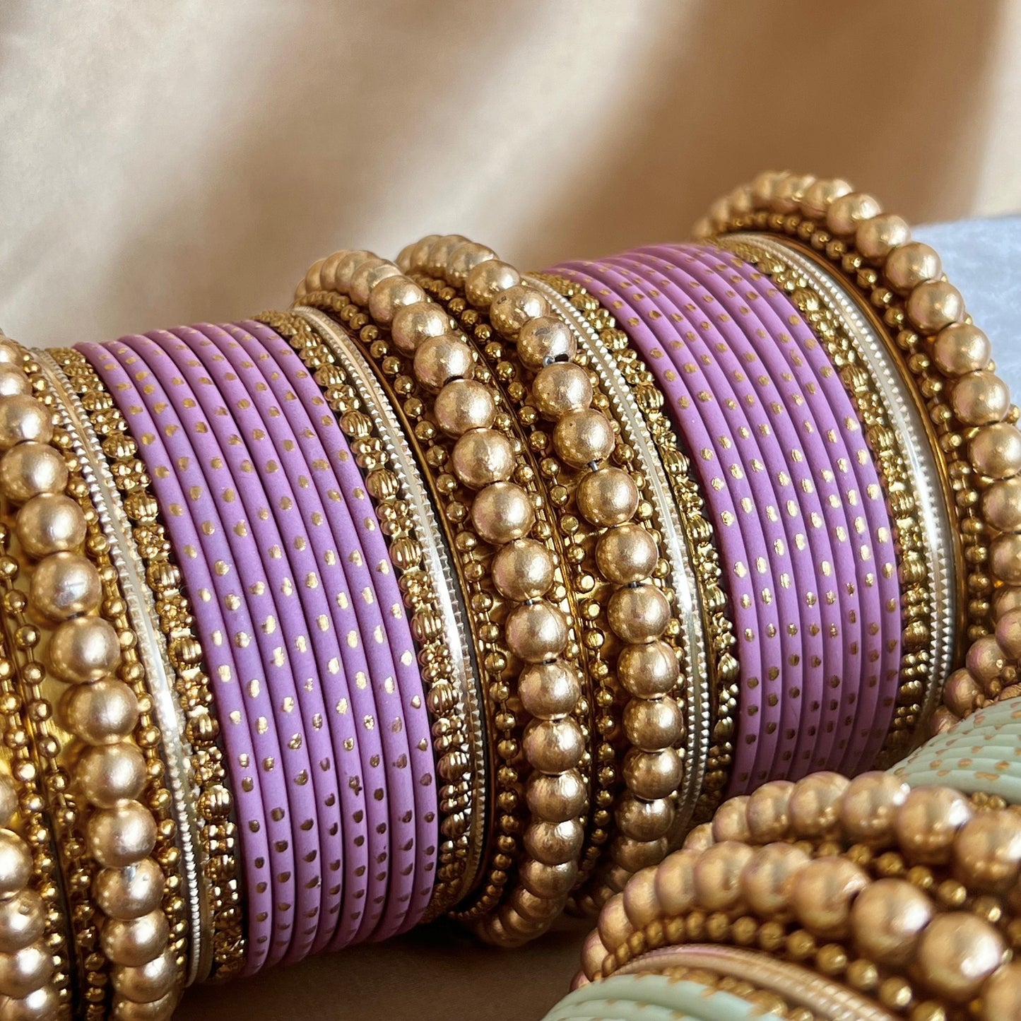 Small Gold Ball Bangle Set-Light Purple/Indian/ Pakistani/Jewelley/ Fashion Bracelet