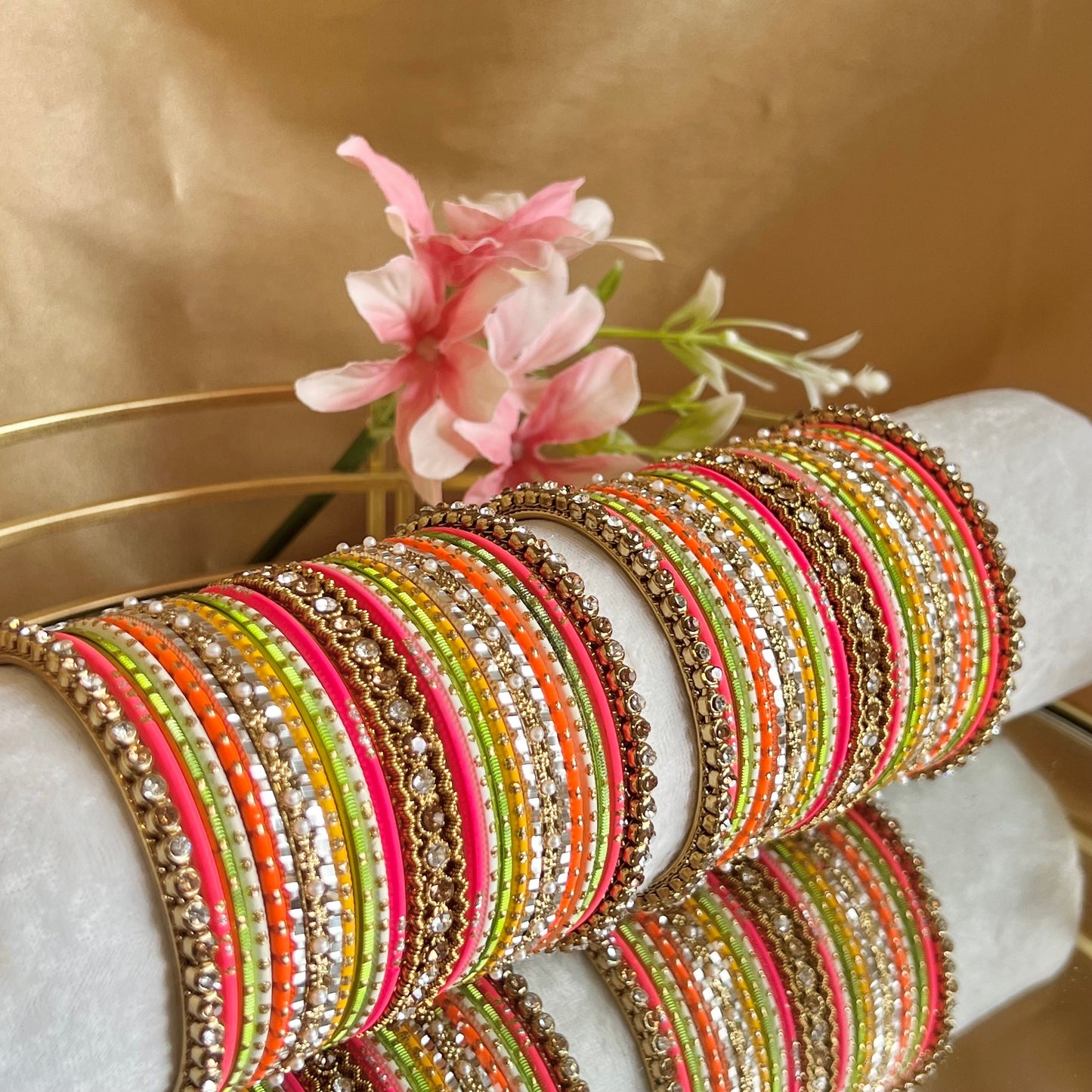 Midi Summer Bangle Set/Pink, Orange and Green/Indian/ Pakistani/Jewelley/ Fashion Bracelet/Mendhi Party