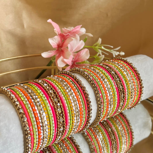 Midi Summer Bangle Set/Pink, Orange and Green/Indian/ Pakistani/Jewelley/ Fashion Bracelet/Mendhi Party