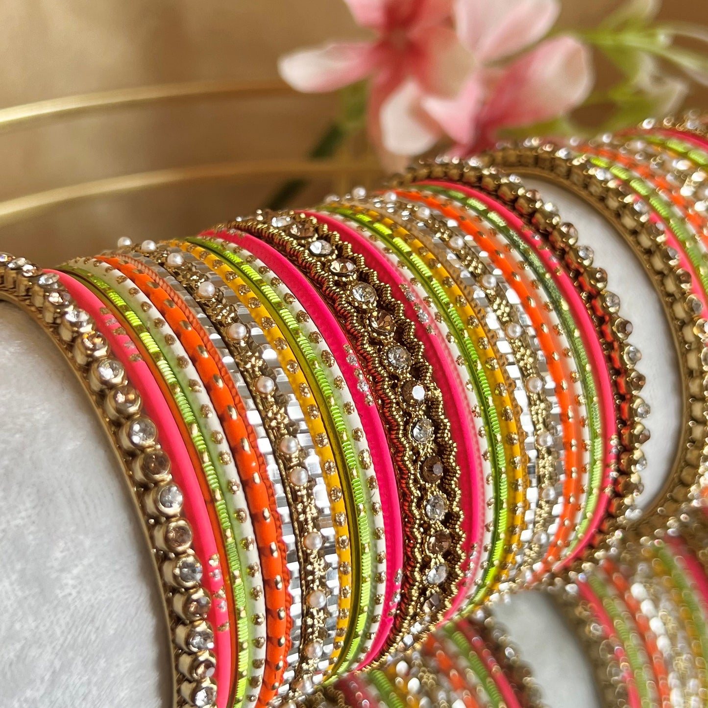 Midi Summer Bangle Set/Pink, Orange and Green/Indian/ Pakistani/Jewelley/ Fashion Bracelet/Mendhi Party